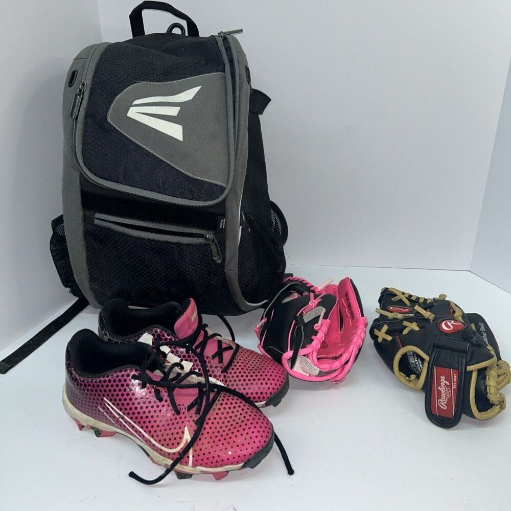 Youth Baseball Pack: Easton Bag, Nike Cleats 5Y, 2 Gloves